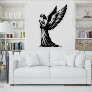 Anjo Orando Decoração de Parede - MDF Cor Preta 40x55cm 3mm