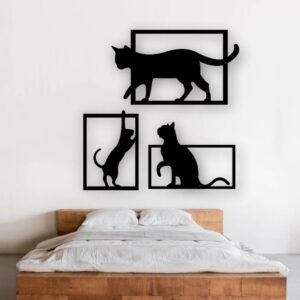 Decoração de Parede Gatos - MDF Cor Preta 20x30cm 3mm