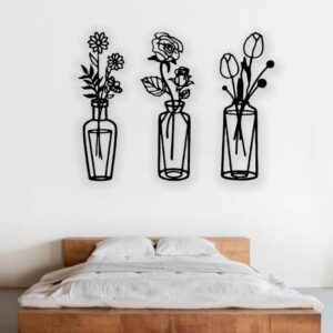 Vasos de Flores Decoração de Parede - MDF Cor Preta 12x30cm 3mm