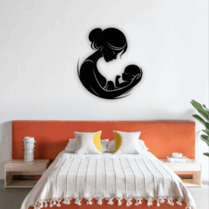 Mãe e Filho(a) Enfeite de Parede Decorativo - MDF 3mm Cor Preta 20x27cm 3mm